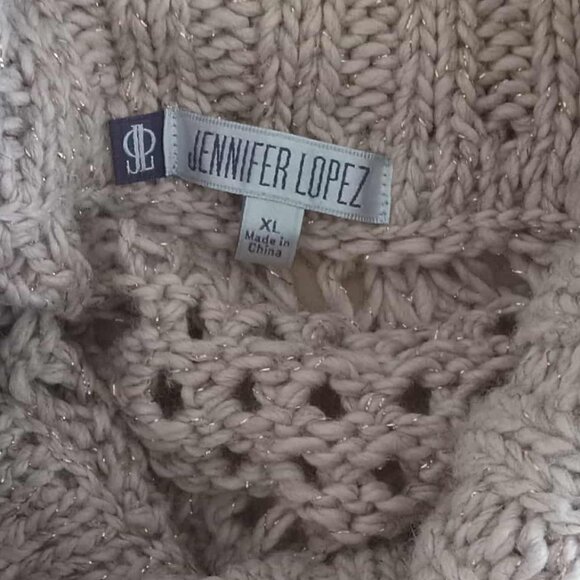 Jennifer Lopez Cap Sleeve Open Weave Shimmer Cowl Neck Sweater - Picture 5 of 8